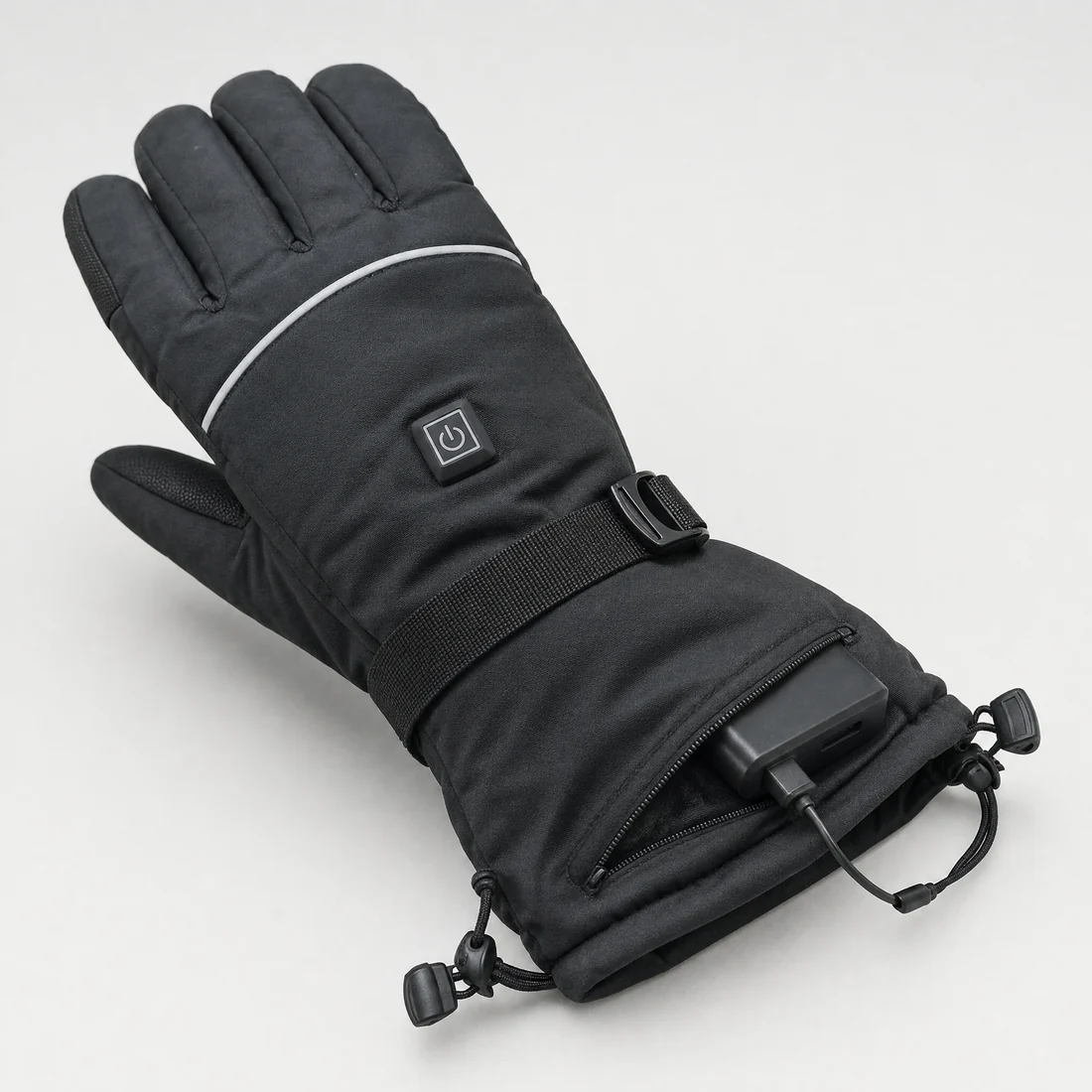 Glove with the power pack in the cuff pocket